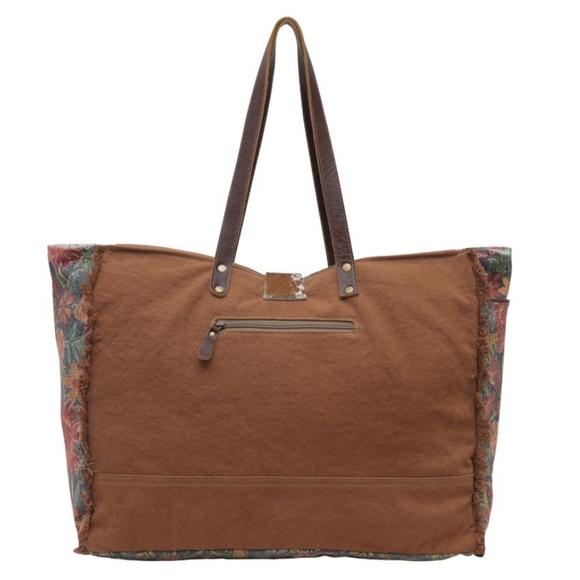 NWT Myra Bag Boho Leather & Floral Canvas Weekender Travel Bag - Picture 4 of 10